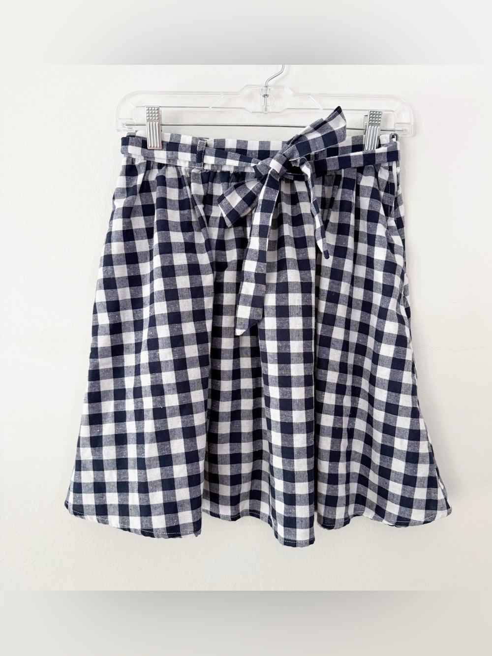 ModCloth Women Check Plaid Tie Waist Skirt Small Cottage Retro Classic Twee Blue